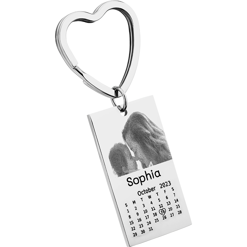 Indgraveret Nøglering med Foto, Tekst og Kalender