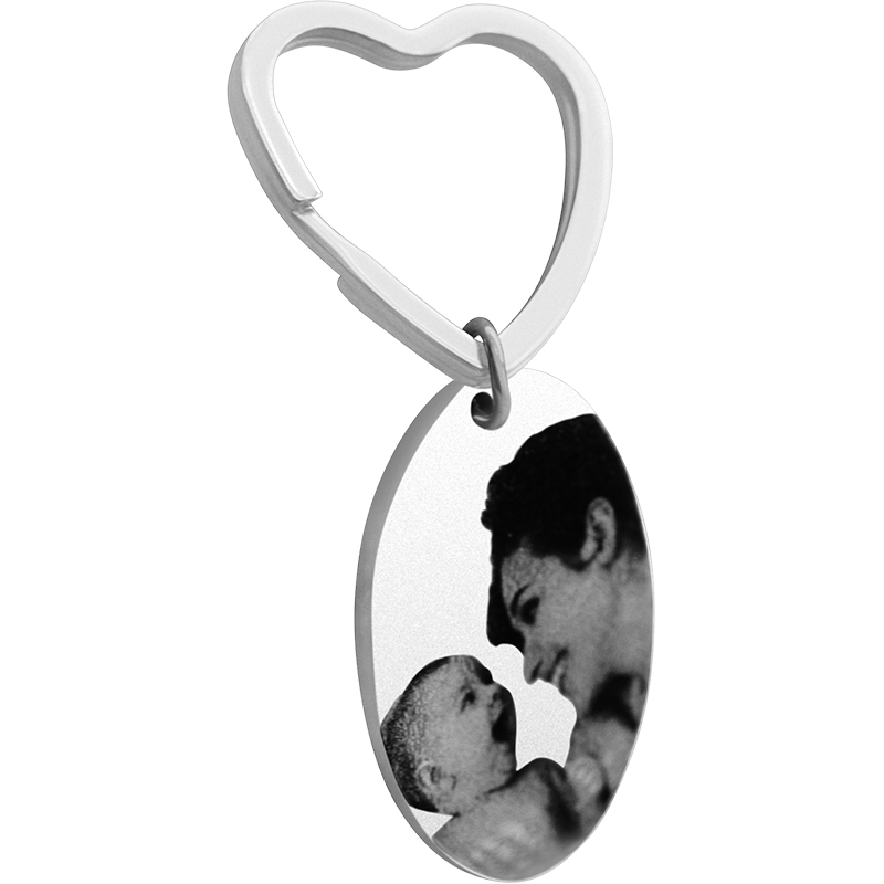Personlig, Oval Nøglering med Indgraveret Hunde- eller Kattefoto