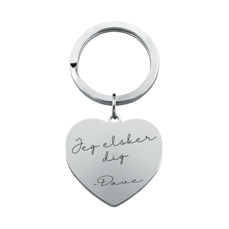 Personlig, Hjerteformet Nøglering med Indgraveret Håndskrift